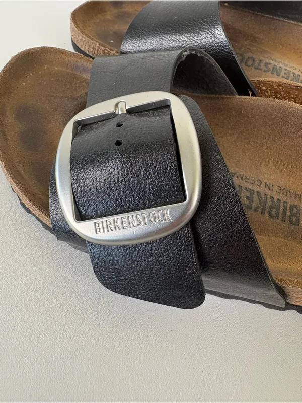 Birkenstock Madrid Big Buckle Slide Sandals Womens Size 38 Black Leather - Image 6
