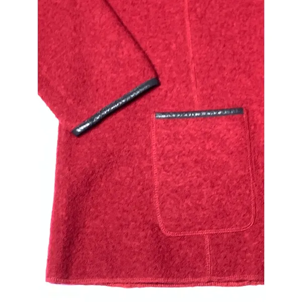Charter Club Womens L Red 100% Wool Jacket 4 Pocket Button Front Leather Trim - Image 13