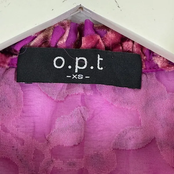 o.p.t Womens Floral Burnout Velvet Mini Dress Magenta Pink Smocked‎ Waist XS - Image 2