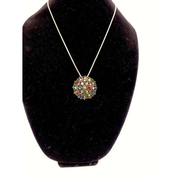 Silver Jeans Lightly domed colorful rhinestone pendant necklace brushed antique silver - Image 8