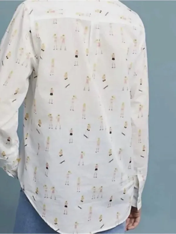 Anthropologie Acote’ Skater Rollerskating Kitschy Beach Novelty Resortwear Cotton Blouse L - Image 3