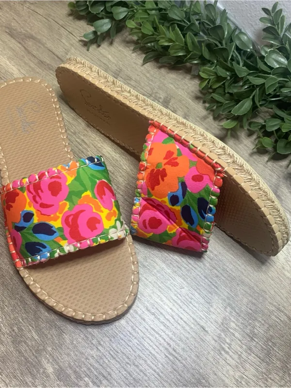 Floral Bright Slide Sandals - Colorful Flower Print - Image 3