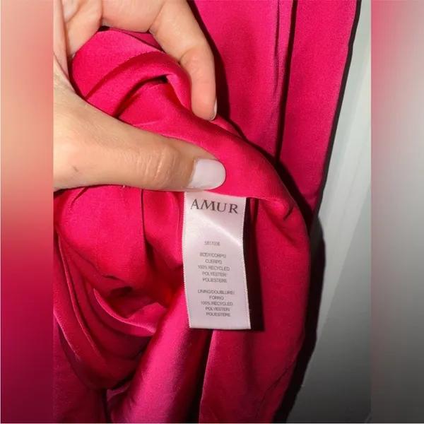 AMUR Deena One Shoulder Midi Dress in Rosie Raspberry‎ Hot Pink Satin Cut Out 4 - Image 14