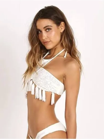 Beach Riot White Crochet Tassel Halter Bikini Set - Image 2