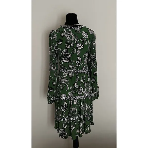 Anthropologie Robin Boho Tiered Ruffled V-Neck Dress Green Motif Size Small - Image 3