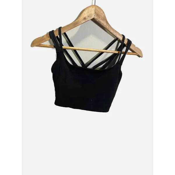 Athleta Perfect Form Sports Bra Womens S Black Strappy Cross Back Yoga Gym - Image 2