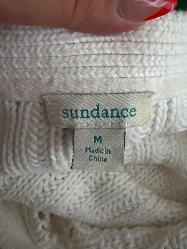 Sundance Women M White Hand Knit Cardigan Sweater 100% Cotton Cable Knit Pockets - Image 8