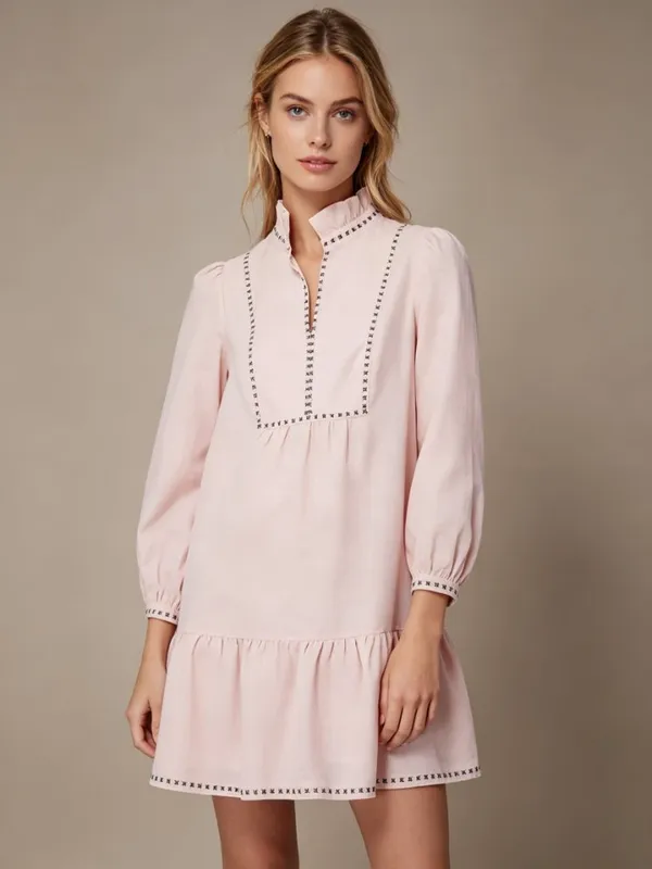 NWT Tuckernuck Bermuda Pink Palmerston Dress sz S Long Sleeve Linen Blend Mini - Image 2