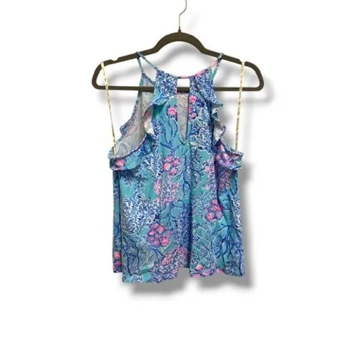 Lilly Pulitzer Billie Tank Top Ibiza Now You See Me Halter Ruffle‎ M - Image 2