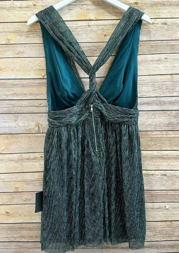 Lulus Dress Women’s Size Medium Teal Metallic Stripe Twist Back Cocktail NWT - Image 3