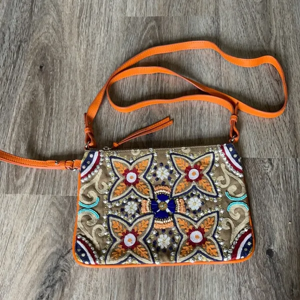 Leather Beaded Handbag Orange - Image 3