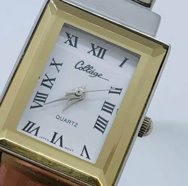 Collage ladies 20mm quartz analog cuff bracelet two tone watch size 6” runs - Image 2