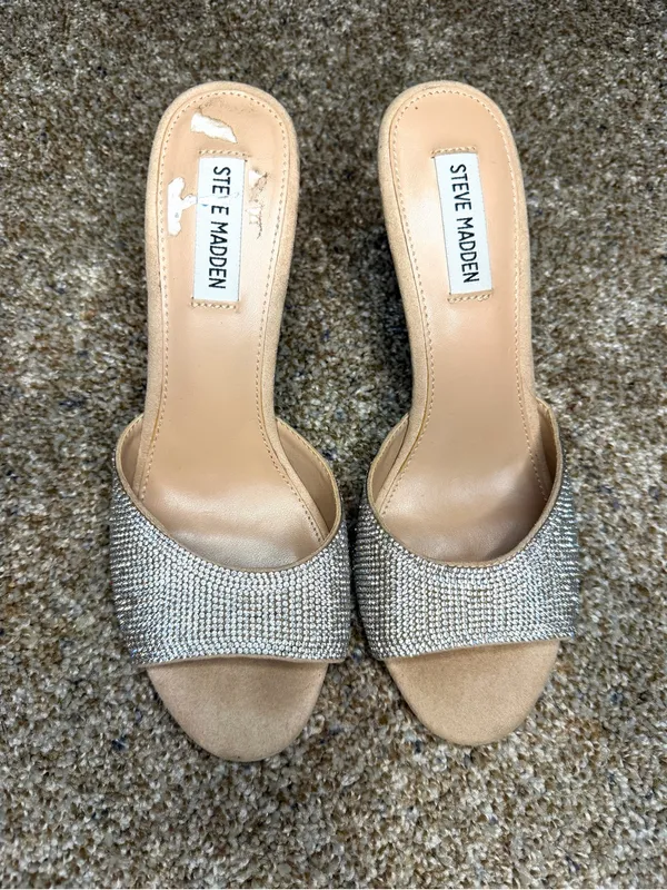 Steve Madden Women's Erin Rhinestone Heels 8.5 Mule Sandals Nude - Image 3