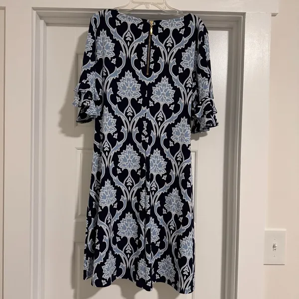 Ronni Nicole‎ Blue & White Textured Pattern Floral Dress Size 8 - Image 2
