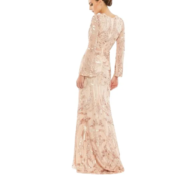 MAC DUGGAL 5222 Sequin Faux Wrap Split Long Sleeve Gown Size 8 New w/ Tag $598 - Image 5