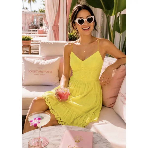 Alice + Olivia Fae Eyelet Embroidered Floral Mini Dress Yellow V-Neck Size 4 NEW - Image 8