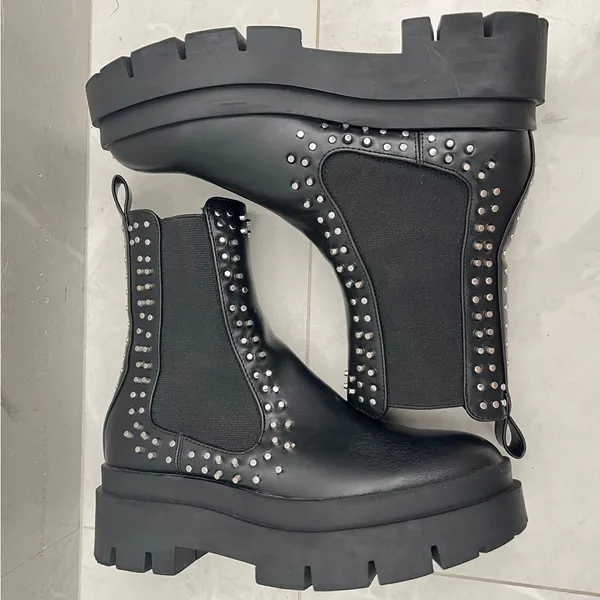 NEW ZARA Studded Chunky Moto Boots Black Chelsea Vegan Leather m size 6 / 36 EU - Image 6