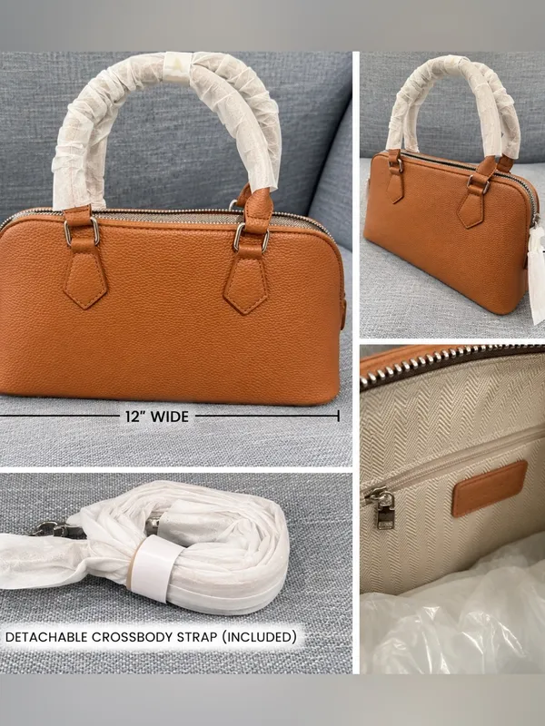 Classic Tan vegan Leatherette Women's Satchel with Detachable Crossbody Strap - Image 2