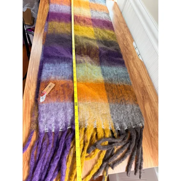 NWT Natural Life Oversized Brushed Plaid Blanket Scarf Purple Mustard Orange OS - Image 6