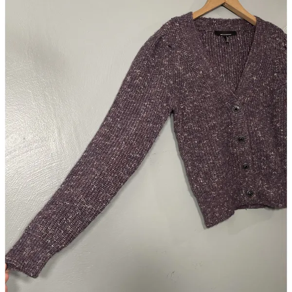 White House | Black Market Purple Cardigan Size Small Chunky Marled Cropped Sweater Knit Wool Blend - Image 2