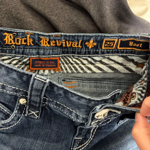 Rock Revival Johanna Bootcut Jeans Dark Wash Fleur De Lis Stitching Womens‎ 25 - Image 4