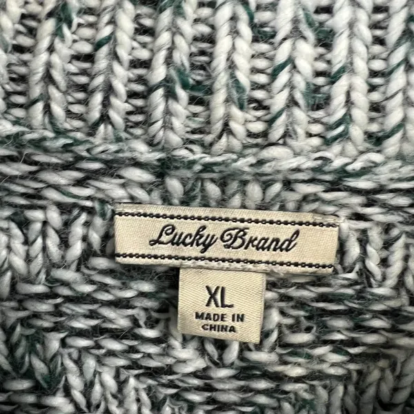 Lucky Brand Sweater Women's XL Green White Cowl Neck Aztec Fringe Wool Blend - Image 3