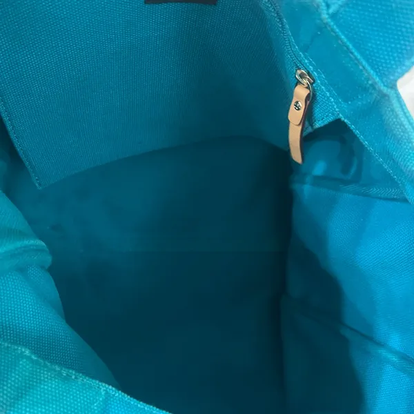 Vintage Rare Kate Spade Aqua turquoise Yo OKO Gold Canvas Bag - Image 5