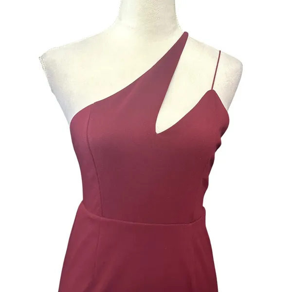 Lulus Burgundy One Shoulder Asymmetrical Mini Dress Side Slit S NWOT Cocktail - Image 4