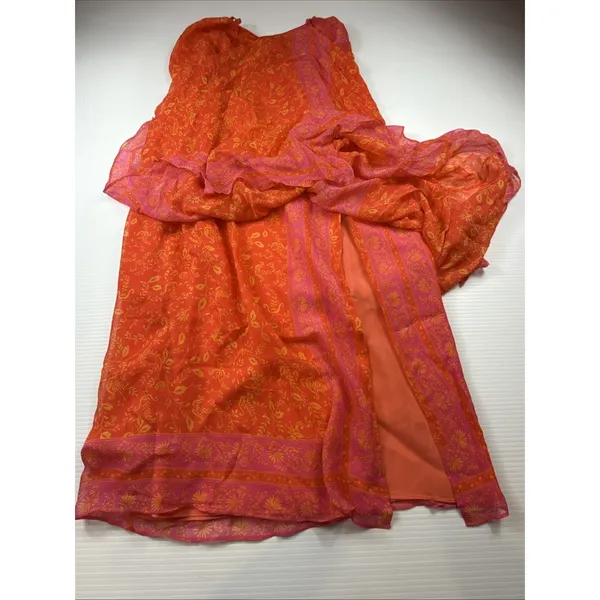 Finity Studio 100% silk Wrap dress vibrant pink‎ and orange floral Size 8 - Image 4