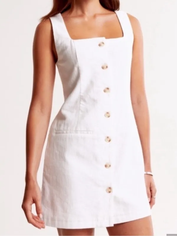 Abercrombie & Fitch White Square-Neck Button Sleeveless Mini Dress Size XL new + - Image 7