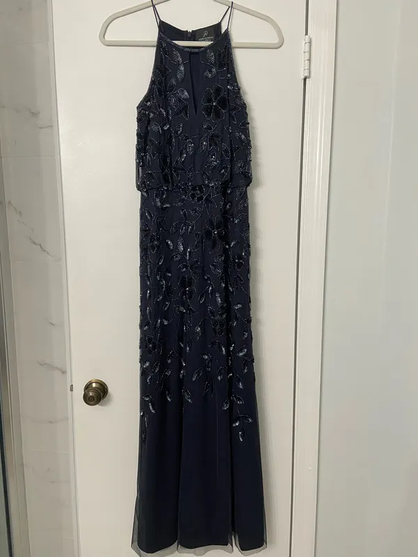 Adrianna Papell Halter Floral Sequin Maxi Prom Gown Blue NEW - Image 11