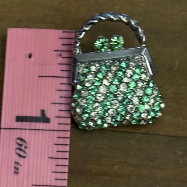 Vintage rhinestone purse brooch Green - Image 3