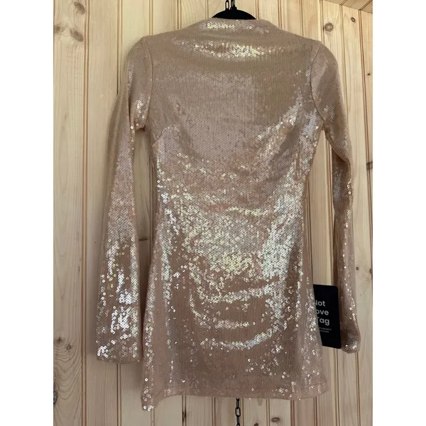 NWT Lulus Sequin Long Sleeve Mini Dress Champagne Party Glam NYE Club Size XS - Image 7