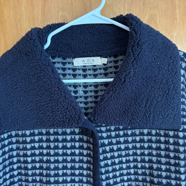 A. IDA Made In Italy Wool Blend Cardigan Faux Fur Collar Womens Sz L‎ - Image 2