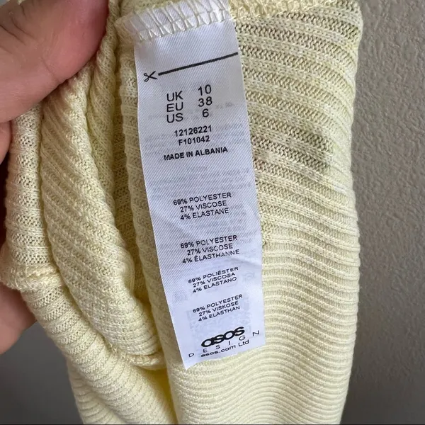 ASOS Designs Ribbed Yellow Dress Feminine Midi Slit US 06 - Image 10