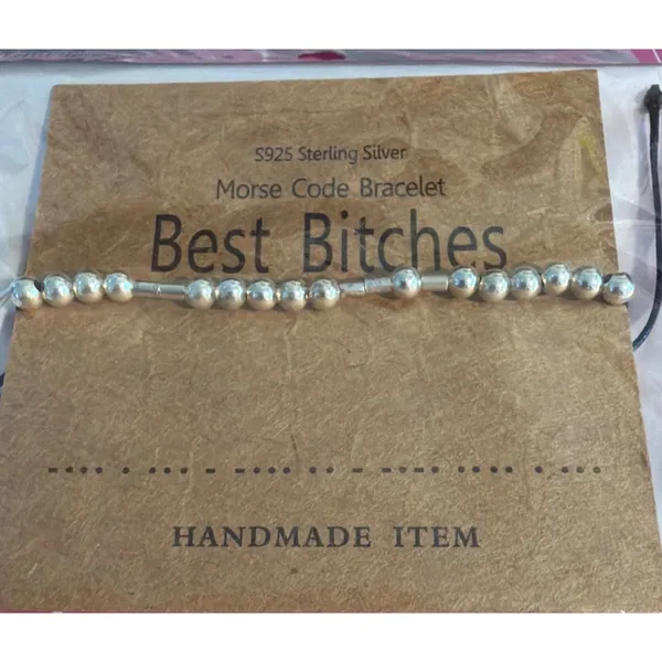 Sterling Silver Morse Code Bracelet "Best Bitches" Handmade Adjustable Jewelry - Image 3