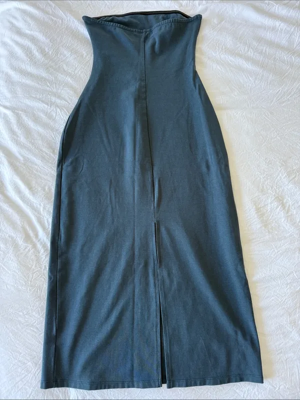 WeWoreWhat Strapless Slate Blue Midi Dress with Back Slit - Image 3