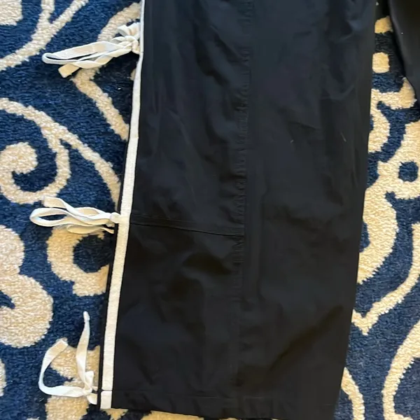 Black Nylon Track Pants with White Side Ties Down Leg New Size XS - Image 4