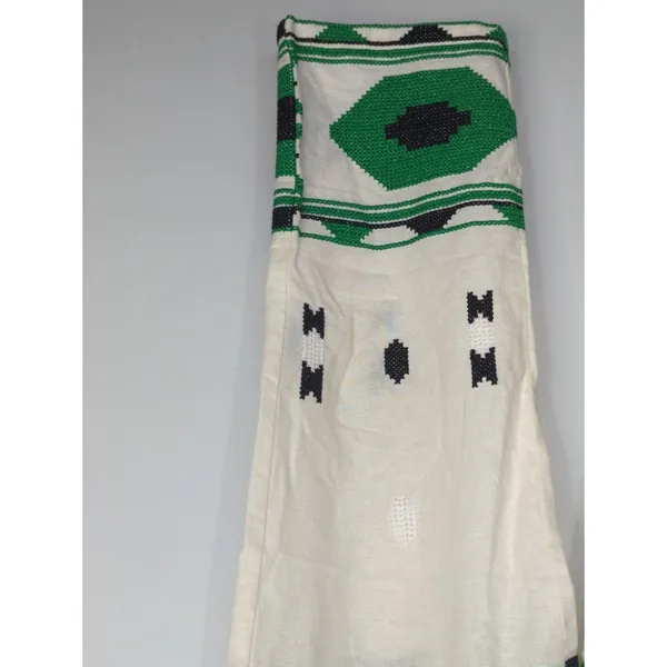 Zara White‎ & Green Geometric Embroidered Linen Pants Small Coastal Bohemian - Image 6