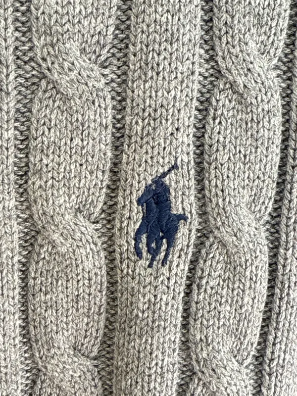 Ralph Lauren Light Gray Cable-Knit Crewneck Sweater Size S - Image 2