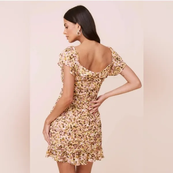 ASTR‎ The Label Dress Floral Ruched Chiffon Mini Cap Sleeve. Size: XL - Image 3