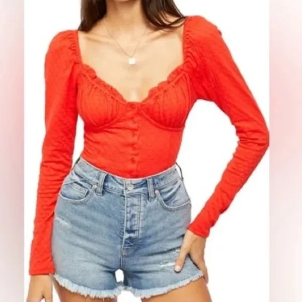 Free People Ladybug Long Sleeve Cropped Top Medium - Image 3