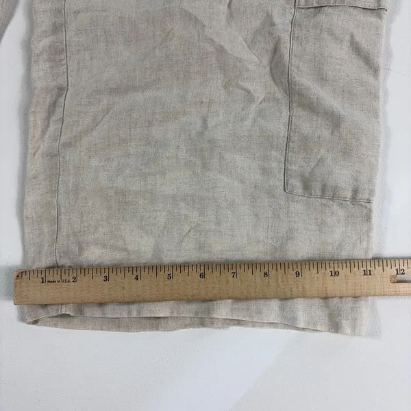 Eileen Fisher Pants Womens Large Beige Linen Cargo Wide Leg Pull On Cropped - Image 4