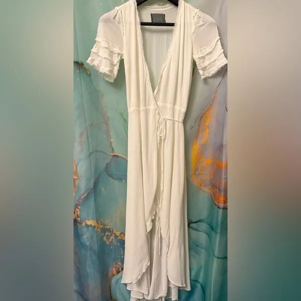 Reformation Lottie Wrap‎ Dress White - Image 4