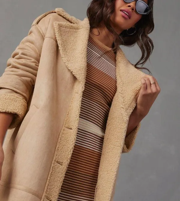 Vici Hobbes Sherpa lined suede pocketed coat - Image 2
