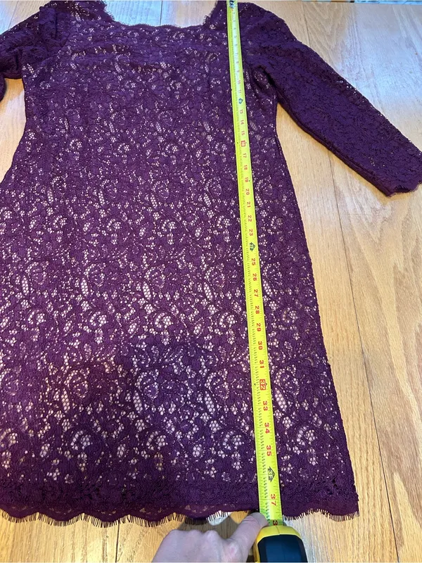 Adrianna Papell Size 16 Dress Purple Floral Lace Long Sleeve Shift‎ Scalloped - Image 8