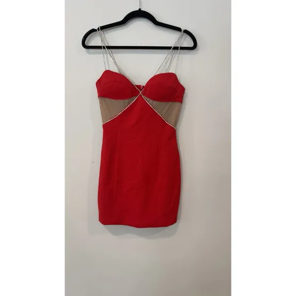 Heiress Beverly Hills Diamante Strap Red Sexy Dress New With Tags size Small - Image 3