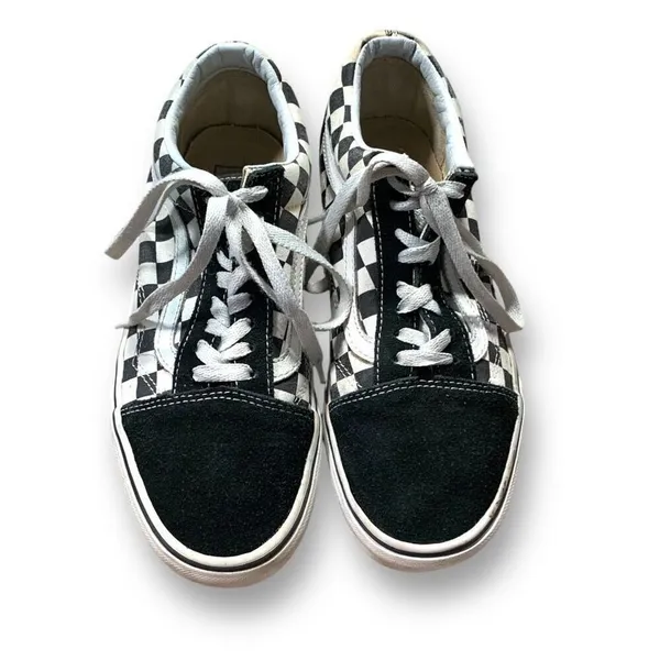 Vans Old Skool Platform Checkerboard Black White Suede Sneakers Woe 8.5 Classic - Image 2