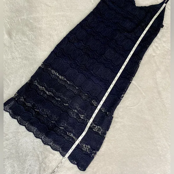 Betsey Johnson Navy Blue Lace Midi Dress - Sheer Scalloped Hem Size 6 - Image 10