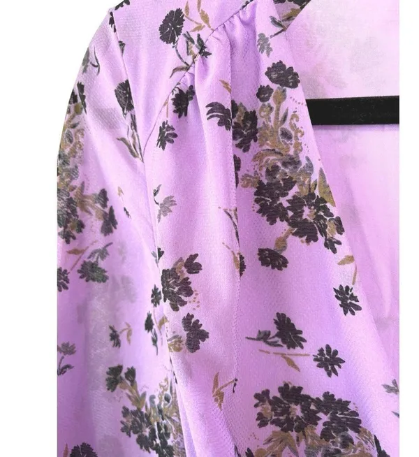 Free People Lilou Wisteria Boho Floral Bell Sleeve Floral Spring Mini Dress - Image 8